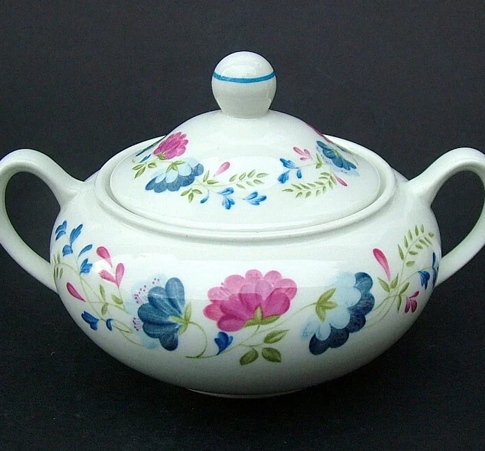BHS Priory Pattern 2-Handle Sugar Box and Lid 8.5cm High Looks in VGC