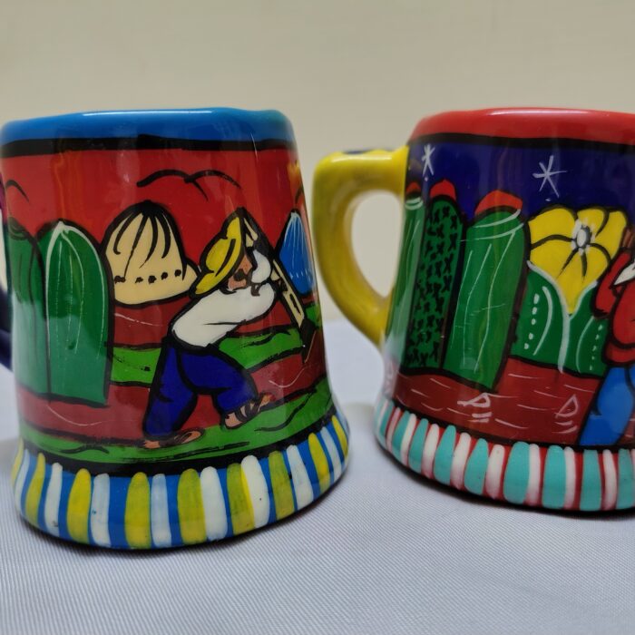 CLAY POTTERY MADE IN MEXICO MULTI COLOR HAND PAINTED MUG