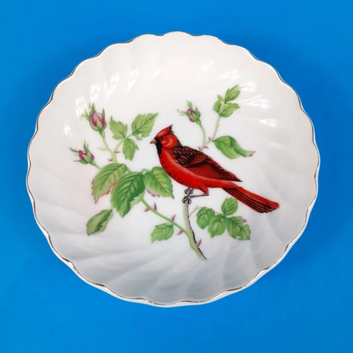 Cardinal Bird Trinket Candy Nut Dish Bowl Tray Lefton 02963 VTG NOS 80s.