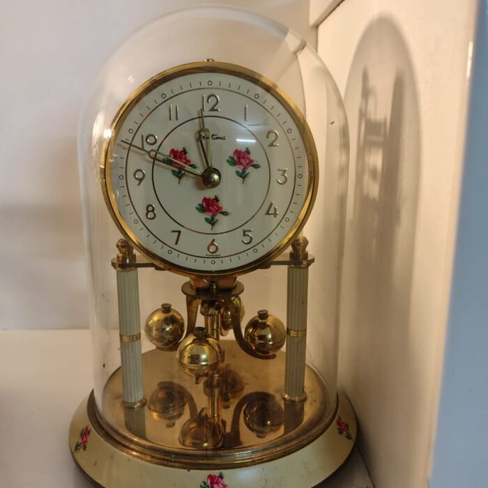 Floral Vintage Kundo Torsion Clock - German Anniversary Mantel Clock