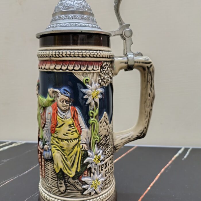 GERZ 9 Bar Scene Reinvolles Glas Desgastes Spass West Germany Lidded Stein