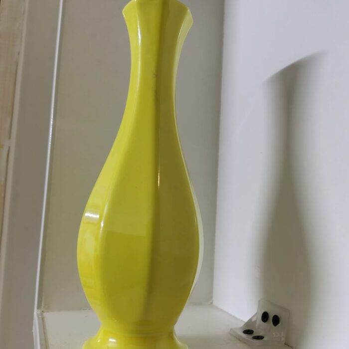 Large Yellow Glass Vase Eye catching large glass yellow vase 41 cm high. This tall handblown glass vase makes a big statement