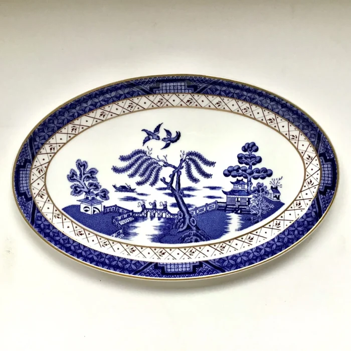 ROYAL DOULTON Booths Real Old Willow Blue White Gold Oval Small Side Plate