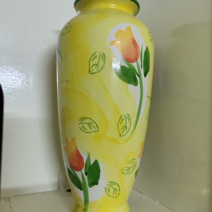 Rayware Pottery Vase on Tulip design on Yellow Vase - 21cm tall
