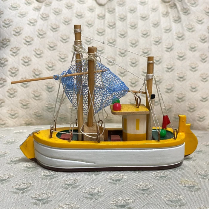 Small Wooden Fishing Trawler Boat Ornament.
