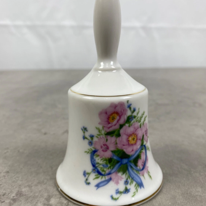 Vintage Porcelain Table Bell Hand Painted With pink Roses Gold Trim